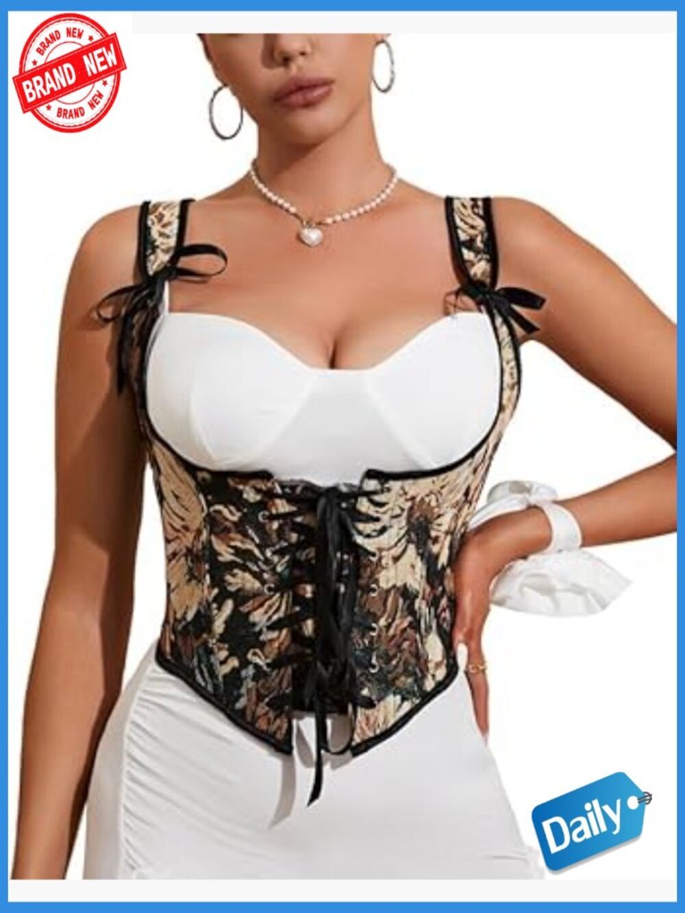 Faux Leather Steampunk Corset Bustier Top Underbust Floral